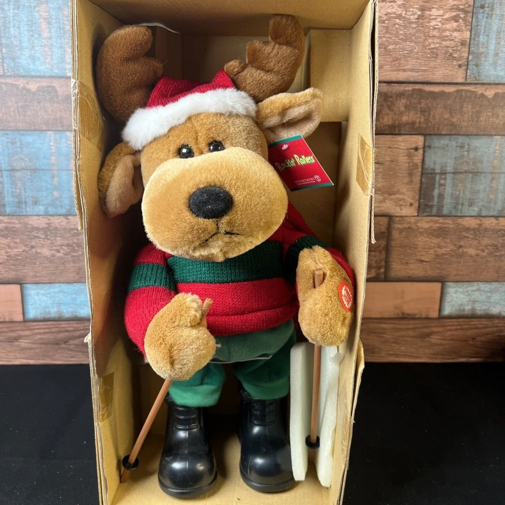 Vintage 2003 Dept 56 Rockin Rollers Moose Skier New Open Box - Works!